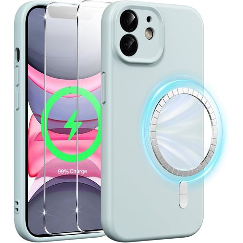 SJZG-Coque Magnétique En Silicone Pour Iphone 11 6,1 Pouces Avec 2 Verre Trempé, Compatible Avec Magsafe Aimants Intégrés, Étui Housse Antichoc Anti-Rayures Case Pour Iphone 11, Bleu