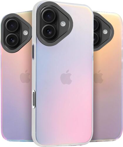 KALANKA-Coque pour iPhone 16 (6.1""), Translucide Mat Changement de Couleur Etui [Unique et Jolie], Housse avec Glitter Hard PC Arrière et Silicone Bumper Antichoc, Irisé