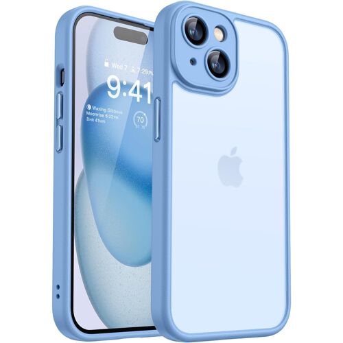 KWEY-Coque Mat pour iPhone 15 6,1 Pouces, Protection Complète de l'appareil Photo, [Toucher Doux et Soyeux] Fond Mat Translucide, Bleu Clair