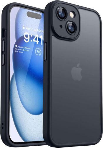 KWEY-Coque Mat pour iPhone 15 Plus 6,7 Pouces, Protection Complète de l'appareil Photo, [Toucher Doux et Soyeux] Fond Mat Translucide, Noir