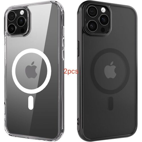 KALANKA-Coque Magnétique pour iPhone 13 Pro 2 Pièces (Transparent + Noir), Compatible Magsafe Dos Anti Rayures Coque Antichoc pour iPhone 13 Pro 6,1¿¿