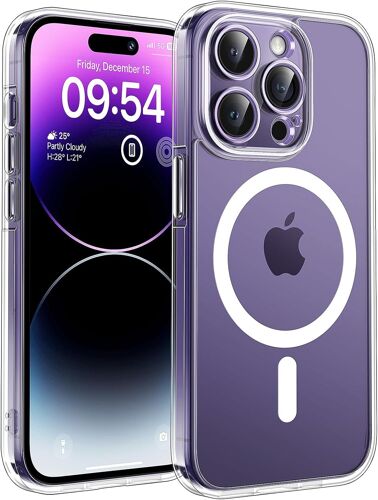 Coque Magnétique Pour Iphone 14 Pro Max 6,7 Pouces, Compatible Avec Magsafe, Pas Facile À Jaunir, Protection De L'Objectif Améliorée, Fine Antichoc, Transparent