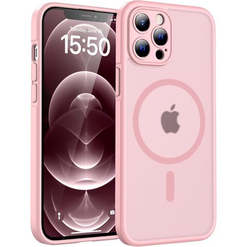 Sjzg-Coque Magnétique Pour Iphone 12 Pro Max 6,7 Pouces, Compatible Avec Magsafe, Protection De L'objectif Améliorée, Coque Mat Translucide Fine Antichoc, Rose Clair