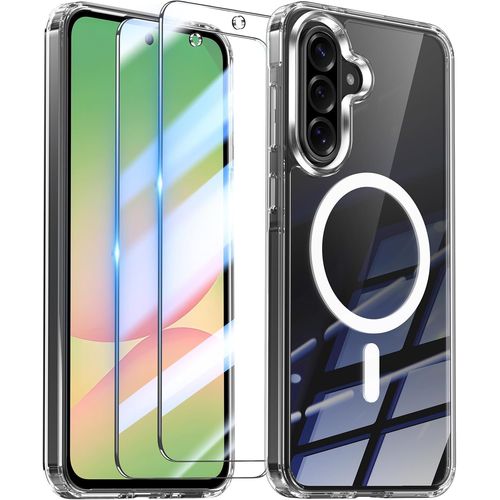 Ttdaz-Magnétique Coque Compatible Avec Samsung Galaxy A56 5g Aimantée Avec 2 Verres Trempés, Compatible Magsafe Dos Anti Rayures Coque Antichoc Tpu Bumper Samsung A56 Housse -Transparente