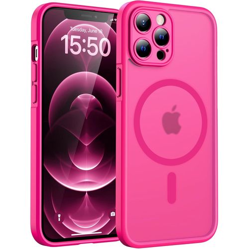 Sjzg-Coque Magnétique Pour Iphone 12 Pro Max 6,7 Pouces, Compatible Avec Magsafe, Protection De L'objectif Améliorée, Coque Mat Translucide Fine Antichoc, Rose Vif