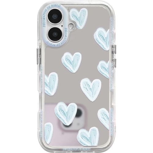 Ppdaz-Coque Pour Iphone 16 Plus Mignon Miroir Amour Coeur Motif Pour Femmes Filles Cadre De Lentille Bleu Antichoc Brillant Couverture - Bleu Coeur