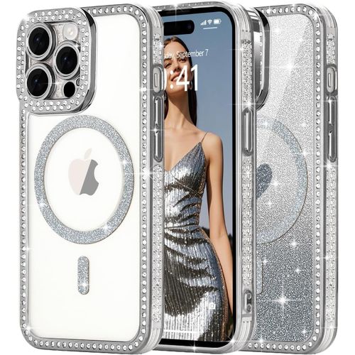 Eryi-Coque Pour Iphone 14 Pro Max [Carte À Paillettes Avec Motif C?ur] Luxe Brillant Diamants Coque Pour Femme Fille Transparente Silicone Protection Antichoc Cover Pour Iphone 14 Pro Max Argent