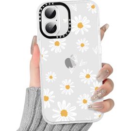 Kalanka-Transparente Coque Pour Iphone 16 Plus, Aesthetic Fleur Coeur Marguerite Motif Étui Mignon Design Housse De Téléphone Pour Filles, Silicone Cover Protection Case Pour Iphone 16 Plus 6,7"",Blan