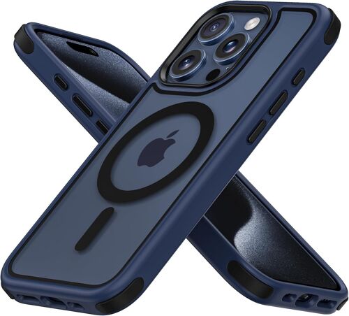 KALANKA-Coque Magnétique pour iPhone 15 Pro Max, Compatible avec MagSafe, Hybrid Coque pour iPhone 15 Pro Max avec Color, Protection Antichoc Militaire, Housse Anti Rayures - Bleu/Noir