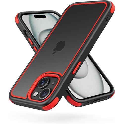 CAUC-Coque Compatible avec iPhone 15 360 degrés Antichoc Pro Anti-Rayures Transparente PC/TPU Silicone Etui pour iPhone 15 - Noir/Rouge