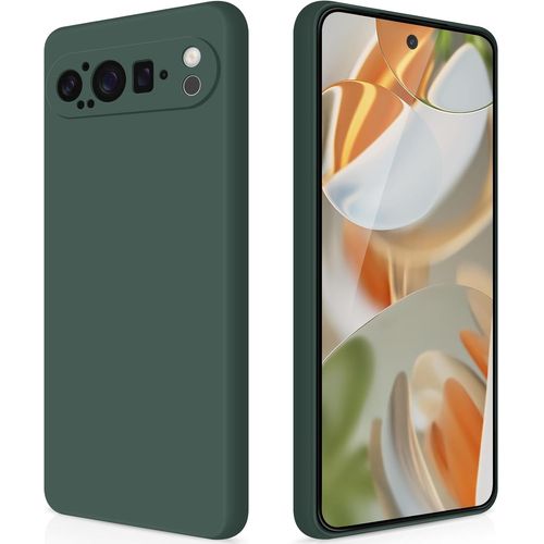 Coque Pour Google Pixel 9 Pro Case En Silicone, Etui De Protection Antichoc Etui Housse Silicone Ultra-Mince Avec Couche Intérieure En Fibre Et Protection Pour Caméra, Vert
