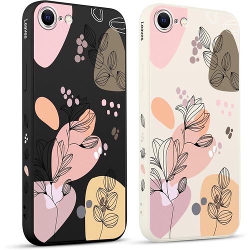 2 Pezzi Cover Per Apple Iphone 7/8/Se 2020/2022 4.7" Carina Foglie E Fiori Adorabili Romantico Disegno Morbido Donne Protezione Sottile Anti Fotocamera Silicone Tpu Morbida Antiurto Case