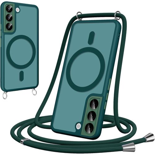 Coque Magnétique Compatible Samsung Galaxy S22 Plus (6,6 Pouces) Avec Cordon Amovible Et Réglable, Magsafe Compatible, Dos Translucide Mat Anti¿Choc En Tpu ¿ Vert