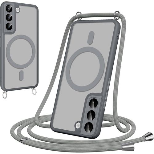 Coque Magnétique Pour Samsung Galaxy S22 Avec Cordon, [Compatible Avec Magsafe] Etui Translucide Mat Arrière Antichoc Réglable Portable Lanyard Case Protection, Gray