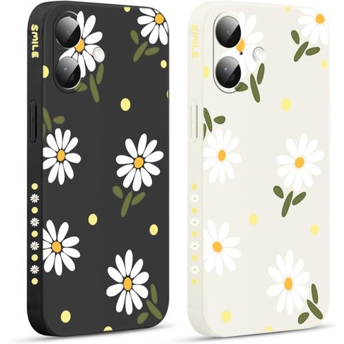 Ppdaz-2 Pièces Coque Pour Iphone 16 Plus 6,7"",Etui Avec Amusante Daisy Latéral Mignon Chrysanthème Aesthetic Dessin Case Souple Silicone Housse Téléphone En Souple Fille Beau Cover