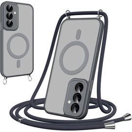 Coque Magnétique Pour Samsung Galaxy S25 Avec Cordon, [Compatible Avec Magsafe] Etui Translucide Mat Arrière Antichoc Réglable Portable Lanyard Case Protection, Gris[Car782146]