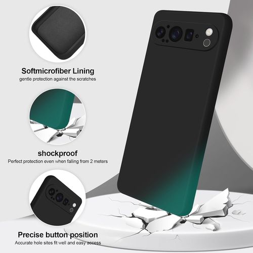 Coque Pour Google Pixel 9 Pro Case En Silicone, Etui De Protection Antichoc Etui Housse Silicone Ultra-Mince Avec Couche Intérieure En Fibre Et Protection Pour Caméra, Noir