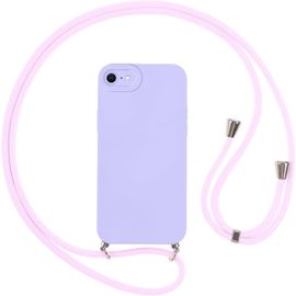 Coque Silicone Antichoc Pour Iphone 8/Se 2020/7/Se 2022 Avec Cordon Tour De Cou Réglable - Lanière Mains Libres - Violet