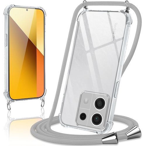 Coque Avec Cordon Pour Xiaomi Redmi Note 13 5g 6,67"", Collier Réglable Téléphone Étui Portable Lanyard Case Transparent Souple Silicone Tpu Housse Antichoc Protection Cover, Gris[Ven8806748]