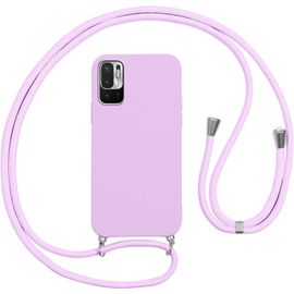 KAL-Coque Pour Xiaomi Redmi Note 10 5G/Poco M3 Pro Avec Cordon, Etui Silicone Souple Antichoc Housse Avec Collier Chaîne Lanière, Téléphone Étui Case Cover De Protection, Bandoulière-Violet