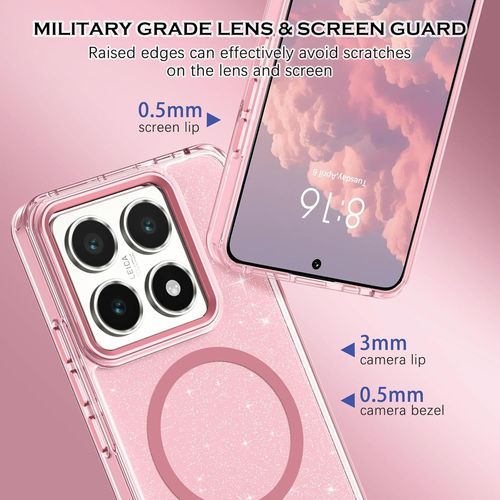 Coque Magnétique Pour Xiaomi 14t 5g, Compatible Avec Magsafe, Étui À Paillettes Protection Caméra Antichoc Anti-Rayures Case Pour Xiaomi 14t 5g 6.67"", Rose