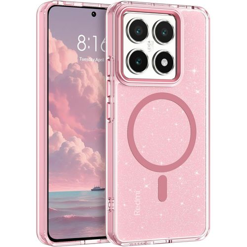 Coque Magnétique Pour Xiaomi 14t 5g, Compatible Avec Magsafe, Étui À Paillettes Protection Caméra Antichoc Anti-Rayures Case Pour Xiaomi 14t 5g 6.67"", Rose