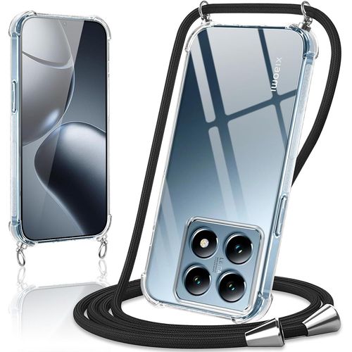 Cfus-Coque Avec Cordon Pour Xiaomi 14t Pro 6.67"", Collier Réglable Téléphone Étui Portable Lanyard Case Transparent Ultra Souple Silicone Tpu Housse Antichoc Protection Cover, Noir