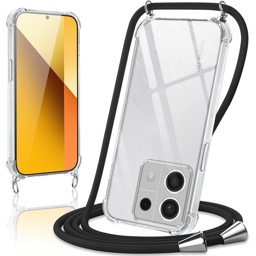 Coque Avec Cordon Pour Xiaomi Redmi Note 13 5g 6,67"", Collier Réglable Téléphone Étui Portable Lanyard Case Transparent Souple Silicone Tpu Housse Antichoc Protection Cover, Noir