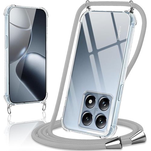 Kal-Coque Avec Cordon Pour Xiaomi 14t 6.67"", Collier Réglable Téléphone Étui Portable Lanyard Case Transparent Ultra Souple Silicone Tpu Housse Antichoc Protection Cover Pour Xiaomi 14t, Gris