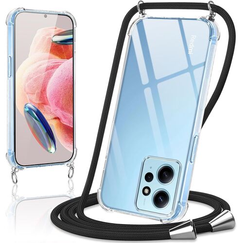 KGABERY-Coque Avec Cordon Pour Xiaomi Redmi Note 12 4G 6,67"", Collier Réglable Téléphone Étui Portable Lanyard Case Transparent Ultra Souple Silicone Tpu Housse Antichoc Protection Cover, Noir