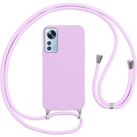 Kal-Coque Pour Xiaomi 12 5g Avec Cordon,Etui Silicone Souple Antichoc Housse Avec Collier Bandoulière Chaîne Lanière,Téléphone Étui Case Cover De Protection Pour Xiaomi 12 5g,Violet