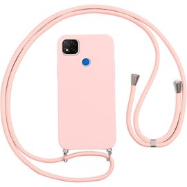 Kal-Coque Avec Cordon Pour Xiaomi Redmi 9c /Redmi 9c Nfc Rose Silicone Coque Collier Réglable Téléphone Étui Lanyard Case Souple Tpu Antichoc Tour De Cou Chaîne Housse De Protection Pour Redmi 9c