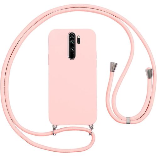 Kal-Coque Pour Xiaomi Redmi Note 8 Pro Avec Cordon,Etui Silicone Souple Antichoc Housse Avec Collier Bandoulière Chaîne Lanière,Téléphone Étui Case Cover De Protection Pour Redmi Note 8 Pro,Rose