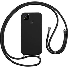 Kal-Coque Pour Xiaomi Redmi 9c/Redmi 9c Nfc Avec Cordon,Etui Silicone Souple Antichoc Housse Avec Collier Bandoulière Chaîne Lanière,Téléphone Étui Case Cover De Protection Pour Redmi 9c Nfc,Noir