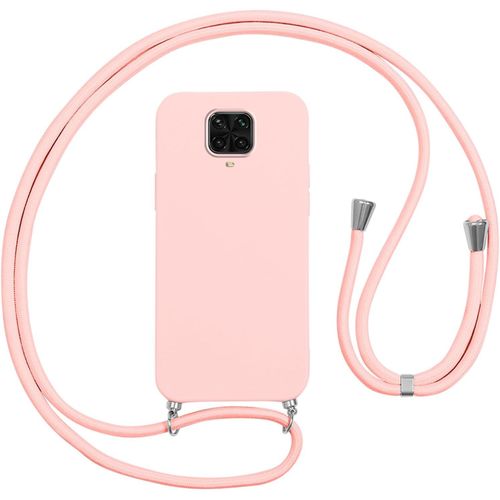 Coque TPU rose avec lanière réglable 150 cm pour Xiaomi Redmi Note 9 Pro / 9 Pro Max / 9S - Housse souple antichoc tour de cou