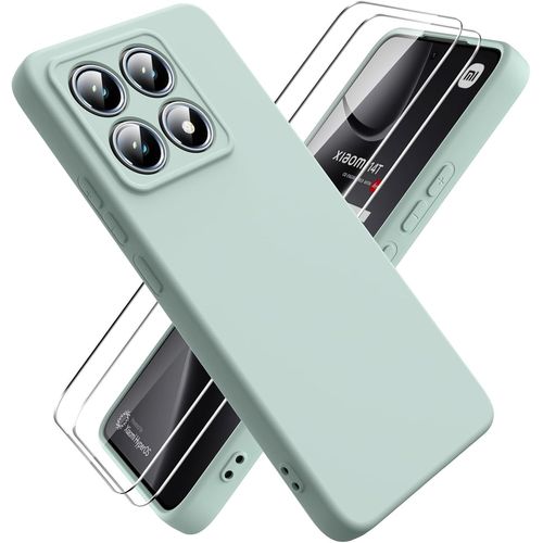 Case For Xiaomi 14t, With 2 Pieces Tempered Glass Screen Protector, Ultra Thin Pure Color Soft Silicone Cover, Shockproof Rubber Case - Mint Green