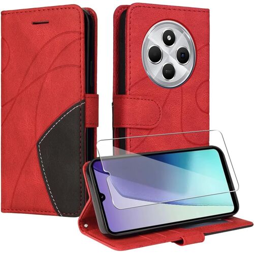 KAL-Coque Pour Xiaomi Redmi 14C 4G/Redmi A4 5G/Xiaomi Poco C75 Avec 1 Verre À Tremper, Couleur Combinaison Pu Cuir Flip Portefeuille Housse Étui Pour Redmi 14C 4G/Redmi A4 5G/Xiaomi Poco C75 - Rose