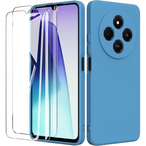 Senior-Coque Pour Xiaomi 14C 4G / A4 5G (6.88"") Avec 2 Verre Trempé Protection Écran,Housse Liquide Souple En Silicone Tpu Antichoc Bumper Étuis Anti Rayures Case Cover - Bleu[L2114]