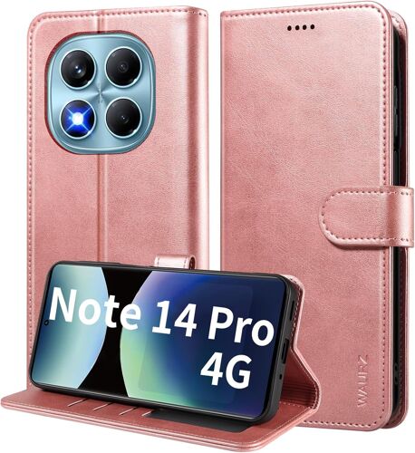 Coque Pour Xiaomi Redmi Note 14 Pro 4G, Etui Portefeuille À Rabat En Cuir Avec Porte Carte Magnétique Protection Flip Case Housse,Or Rose