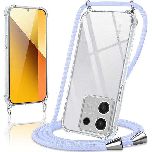 KAL-Coque Avec Cordon Pour Xiaomi Redmi Note 13 5G 6,67"", Collier Réglable Téléphone Étui Portable Lanyard Case Transparent Souple Silicone Tpu Housse Antichoc Protection Cover, Violet
