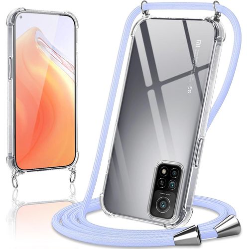 Coque Avec Cordon Pour Xiaomi Mi 10t/10t Pro 5g 6,67"", Collier Réglable Téléphone Étui Portable Lanyard Case Transparent Ultra Souple Silicone Tpu Housse Antichoc Protection Cover, Violet