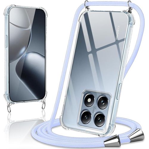 Kal-Coque Avec Cordon Pour Xiaomi 14t 6.67"", Collier Réglable Téléphone Étui Portable Lanyard Case Transparent Ultra Souple Silicone Tpu Housse Antichoc Protection Cover Pour Xiaomi 14t, Violet