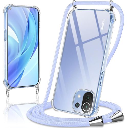 Coque Avec Cordon Pour Xiaomi Mi 11 Lite 5g Ne / 11 Lite 4g / 5g 6,55"", Collier Réglable Téléphone Étui Lanyard Case Transparent Souple Silicone Tpu Housse Antichoc Protection Cover, Violet