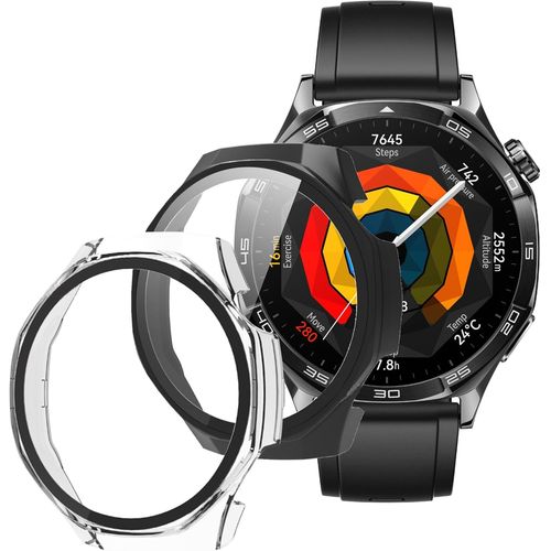Kal-Coque Pour Huawei Watch Gt 5 Pro 46mm Protection Écran,Dur Pc Matériel Coque,Ultra Mince Verre Trempé Écran Case Pour Huawei Watch Gt 5 Pro 46mm [Transparent + Black]