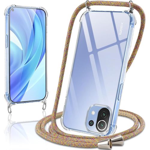 Coque Tpu Transparente Jaune Anti-Choc Pour Xiaomi Mi 11 Lite 5g Ne / 11 Lite 4g/5g 6,55 Pouces Avec Lanière Réglable Tour De Cou