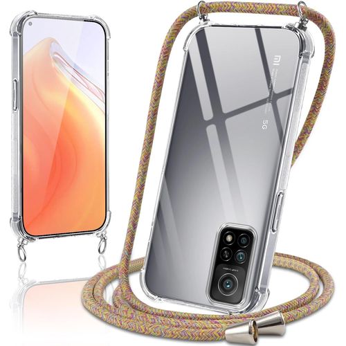 KAL-Coque Avec Cordon Pour Xiaomi Mi 10T/10T Pro 5G 6,67"", Collier Réglable Téléphone Étui Portable Lanyard Case Transparent Ultra Souple Silicone Tpu Housse Antichoc Protection Cover, Jaune
