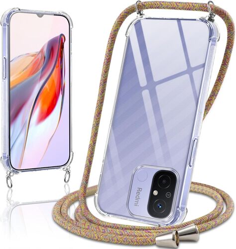 KAL-Coque Avec Cordon Pour Xiaomi Redmi 12C 4G / Redmi 11A 4G 6,71"",Collier Réglable Téléphone Étui Portable Lanyard Case Transparent Ultra Souple Silicone Housse Antichoc Protection Cover,Jaune