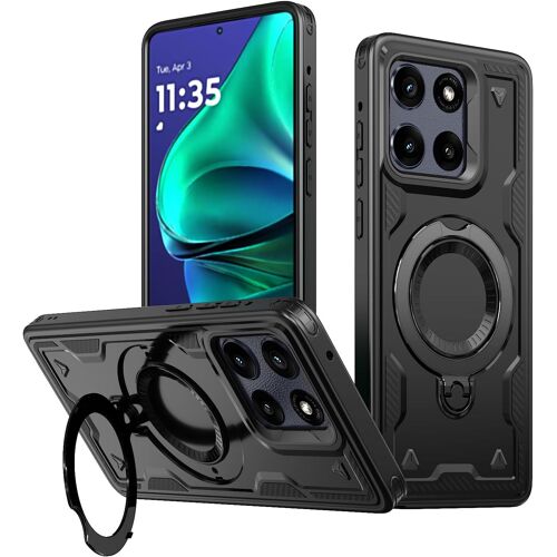 JGD-Coque pour Motorola Edge 60/60 Fusion /60 Pro - Étui Armor Support 360° Métallique Anneau Magnétique Armée Antichoc Grade Militaire Protection Housse (Black)