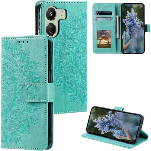 Trahoo-Coque Pour Xiaomi Redmi 13c 4g Vert,Housse En Cuir Premium Flip Case Portefeuille Etui Avec Stand Support Et Carte Slot Xiaomi Redmi 13c 4g - Vert