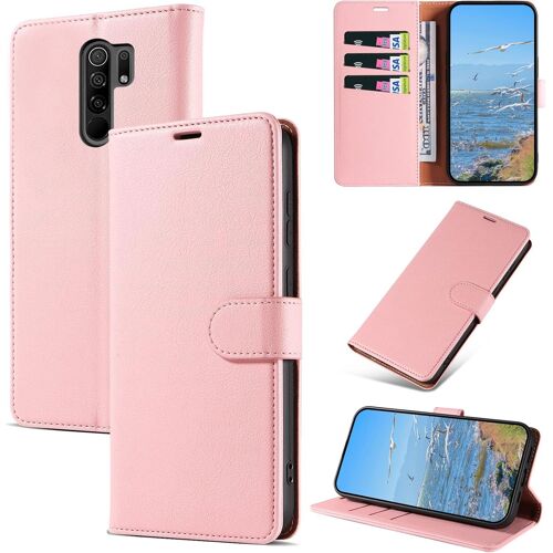 Coque pour Xiaomi Redmi 9,Antichoc Magnetique Étui à Rabat avec Porte Cartes,Portefeuille Housse en Cuir PU pour Xiaomi Redmi 9,Rose